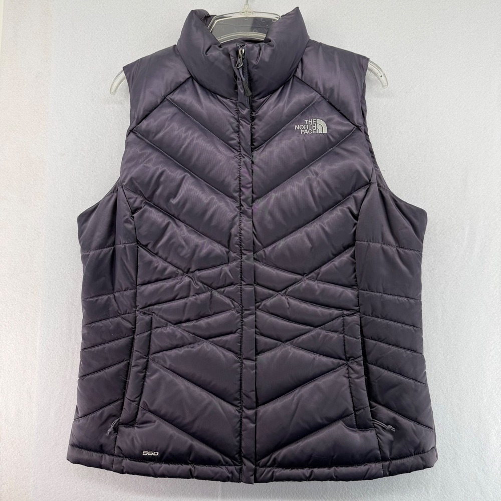 The North Face Womens 550 Down Puffer Vest Purple Chevron Quilt Large L Luxury